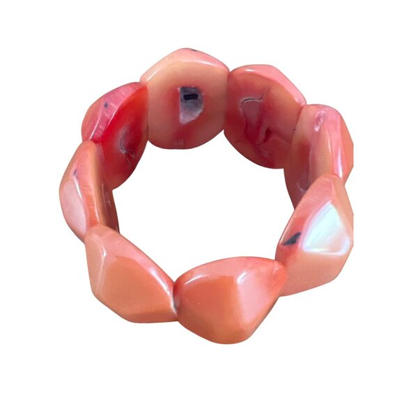 Vintage Chunky Orange Coral Beaded Bracelet Stretch Faceted Estate 1.5" Wide 6" - Picture 3 of 5